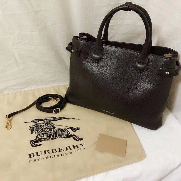 Burberry Handbags - Burberry Black Leather Medium Banner Tote Bag